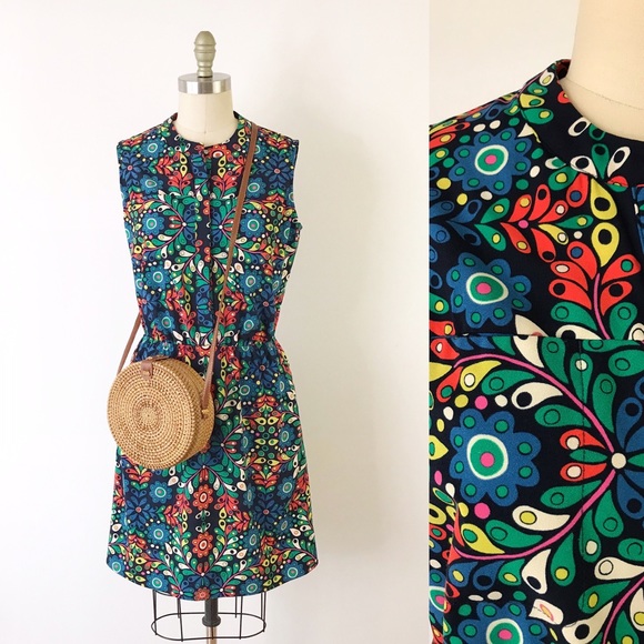 Merona Dresses & Skirts - Merona Flower Power Mod Printed Dress Retro Fun M
